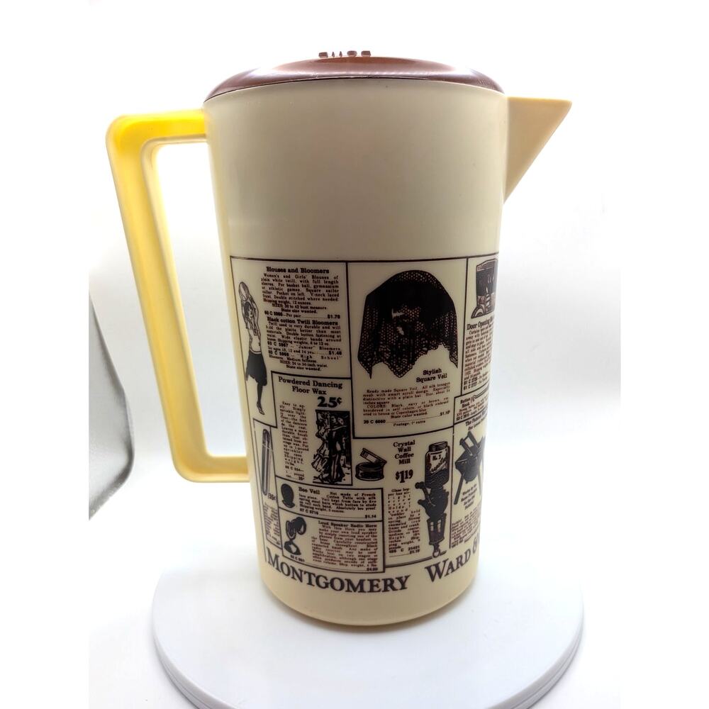MONTGOMERY WARD Vintage Plastic Pitcher Cup Set Retro Picnic Beverage 1970's